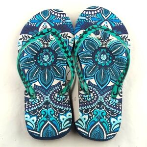 Vera Bradley "Blue Island Medallion" Flip Flops Women's Size Small 5-6